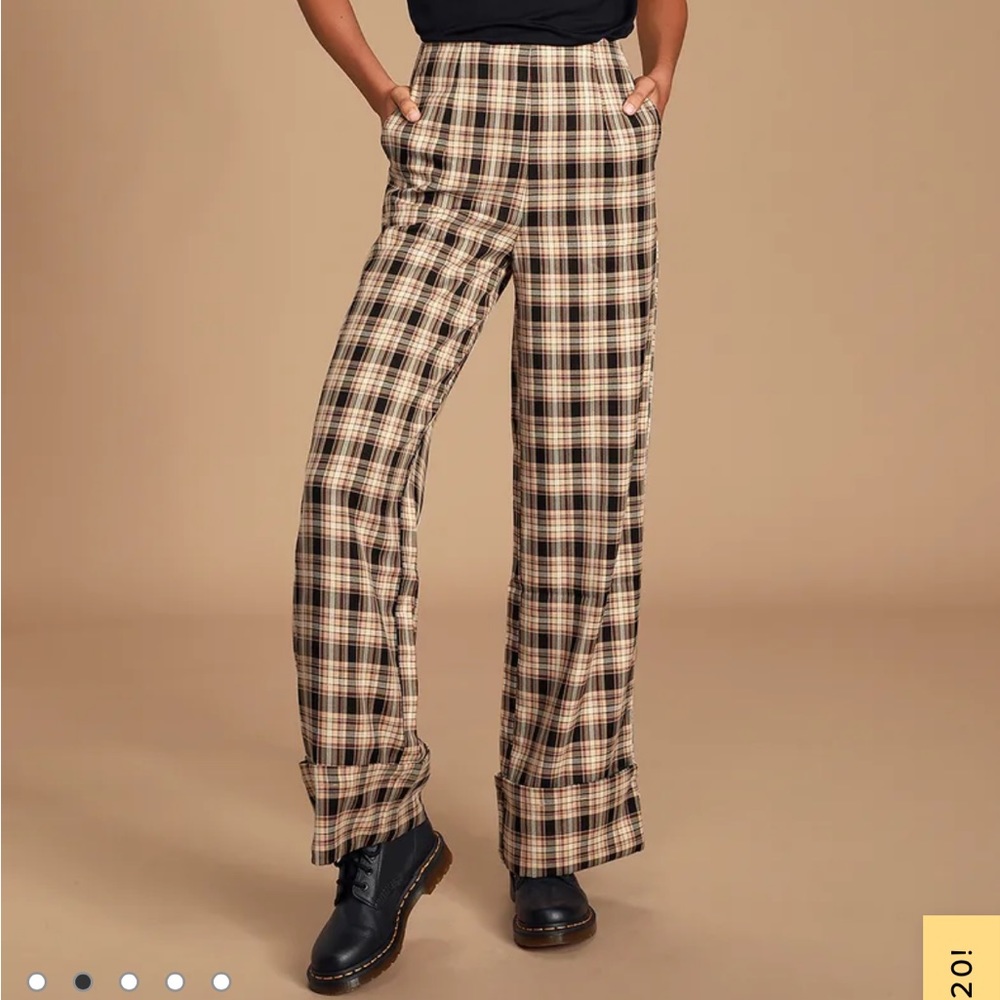 Black Multi Plaid Wide Leg Pants